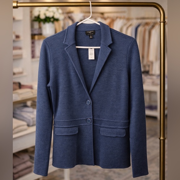 Talbots Jackets & Blazers - Talbots Petite PS Blue Merino Wool Knit Blazer Jacket Classic Career Office New
